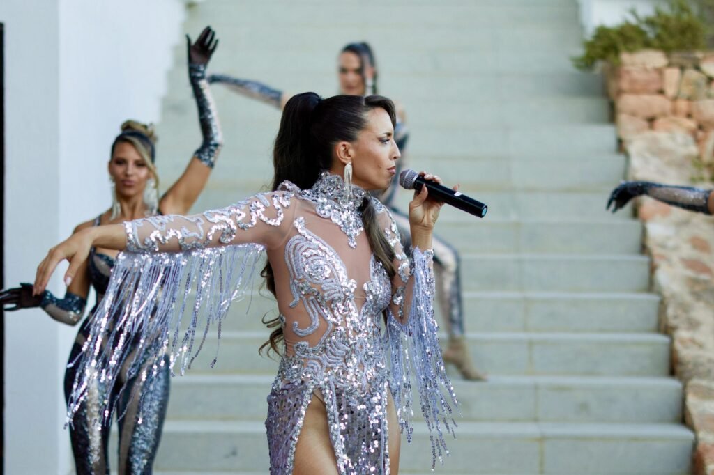 Live singer entertaining guests at private Ibiza event