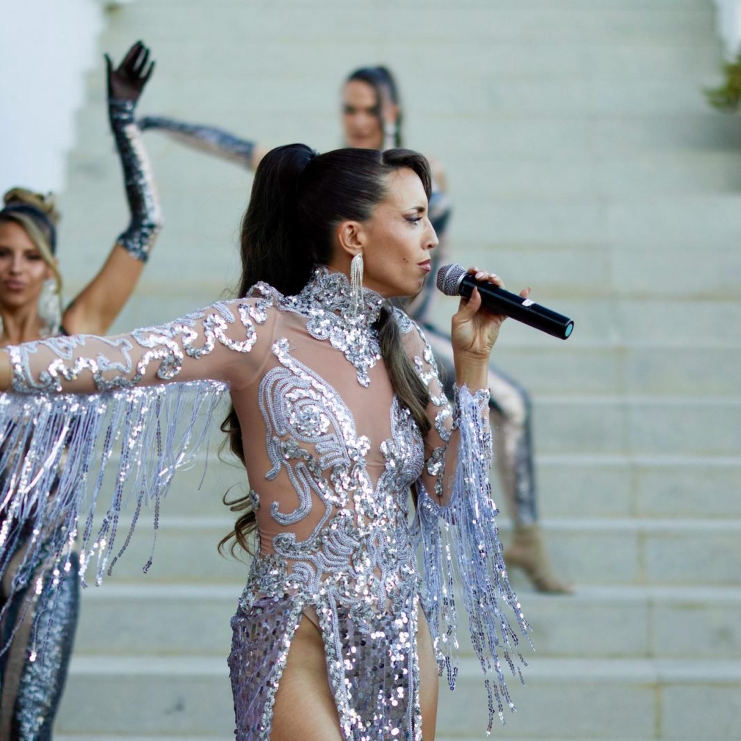 Live singer entertaining guests at private Ibiza event